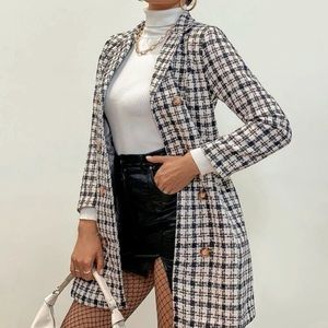 Luxe plaid double breasted coat